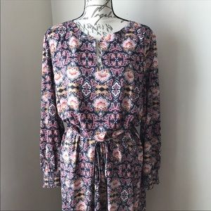 Loft Plus Boho Floral Pleated Cuff Dress